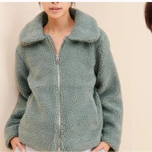 Urban Outfitters BDG Theo Fleece Teddy Jacket Zip Up Jacket Sage Green Urban